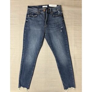 LOFT High Waist Skinny Ankle Raw Hem Blue Jeans Womens Size 26 2P Petite NWT